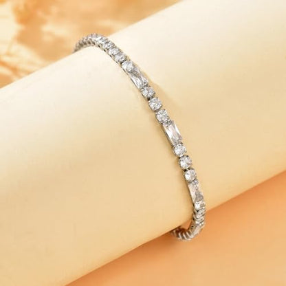 Tennis Bracelet for Women 18K Gold Plated White Red Green Black Blue Pink 3mm Cubic Zirconia Bracelet Dainty Diamond Adjustable Bracelet Trendy Jewelry Gift - color: White Tennis-White Gold