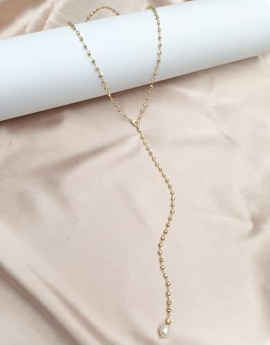 S.J JEWELRY Womens Handmade CZ Simple Delicate 14K Gold Plated/Rose Gold Plated/Silver Plated Lariat Simple Baton Adjustable Y Necklace - color: Gold Beads