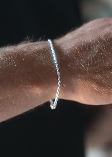 S925 Sterling Silver 6mm Cuban Link Chain Bracelets for Men,2.5mm Rope Chain Mens Bracelet Set for Men's&woman,Trendy hip-hop stacking Chain Gift Boyfriend/Girlfriend,Non Tarnish Hypoallergenic - style: Sterling Silver Rope chain