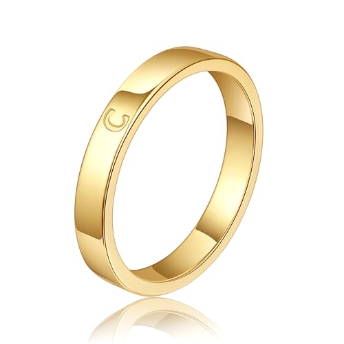 WFYOU 14K Gold Filled Rings for Women Non Tarnish Dainty Gold Initial Ring Stackable Gold Rings for Women Alphabet Letter Ring Wedding Bands Thin Thumb Pinky Stacking Rings Jewelry Gifts for Women - color: C, size: 6