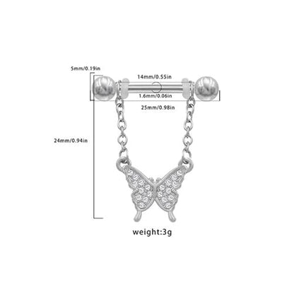 14G Bow Knot Dangle Nipple Rings for Women Silver Chain CZ Crystal Butterfly Nipple Shield Barbell Nipplerings Piercing Sexy Body Piercing Jewelry - color: Butterfly