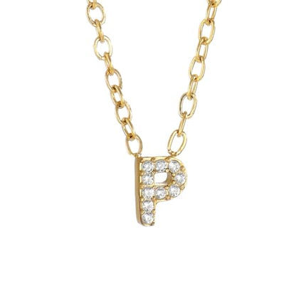 Small Letter Necklace for Women 18K Gold Plated Cubic Zirconia Tiny Initial Necklace Dainty Personalized Name Necklaces - color: P-Gold