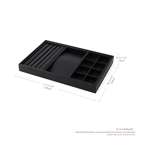 Oirlv Leather Multi-Function Jewelry Tray Black | Versatile Compartments for Rings/Earrings/Bracelets, Stackable Design - style: P01708