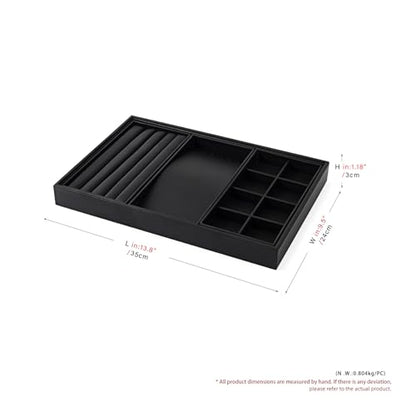 Oirlv Leather Multi-Function Jewelry Tray Black | Versatile Compartments for Rings/Earrings/Bracelets, Stackable Design - style: P01708