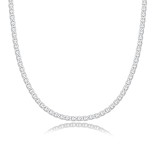 PAVOI 14K Gold Plated Adjustable Link Chain Necklace for Women | Box Rope Sphere Bead Serpentine Anchor Mariner Gold Chain Necklaces - color: White Gold, style: Mariner Link