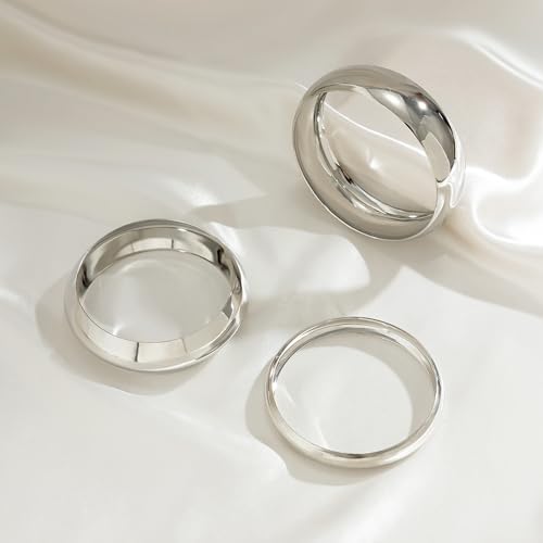 Denifery 3PCS Chunky Gold Bangle Bracelets Trendy Wide Chunky Cuff Bracelets Hammered Wrist Cuff Wrap Bracelet for Women - color: Silver