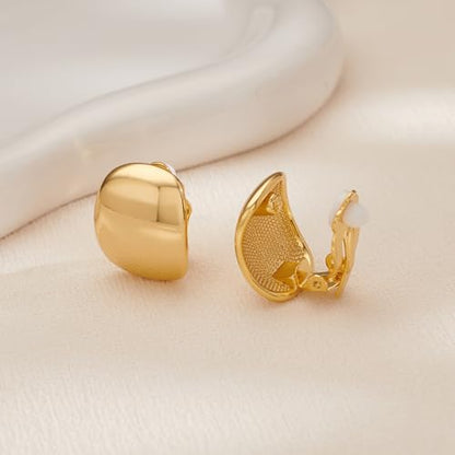MUYAN Dainty Chunky Clip On Earrings for Women Multiple Styles Gold Silver Retro Clip Earrings - color: Gold