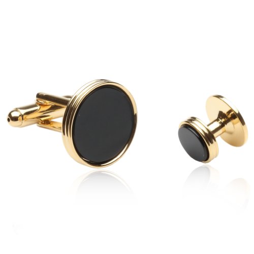 Cuff-Daddy Gold and Black Onyx Cuff Links and Studs, 5/8” Cufflinks with 3/8” studs