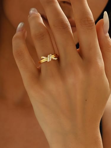 C-leen Gold Rings for Women Non Tarnish, Diamond Twist Love Knot Ring Dainty 18k Real Gold Plated Cubic Zirconiz Knuckle Pinky Thumb Rings Gold Jewelry for Women Gift Size 6-10 - size: 6