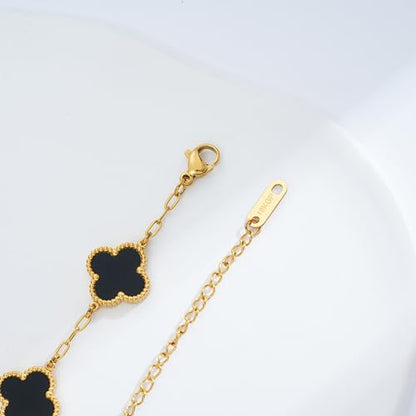 Waterproof Four-Leaf Clover Bracelet,Adjustable Link Double Sided Jewelry, Lovely Fashion Jewelry Gift for Women - color: Gold Bracelet +Black Bracelet