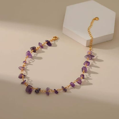 Ankle Bracelets for Women 18K Gold Plated Anklet for Women Gold Charm Anklet Waterproof Summer Beach Foot Chain Jewelry Gifts - style: raw amethyst anklet