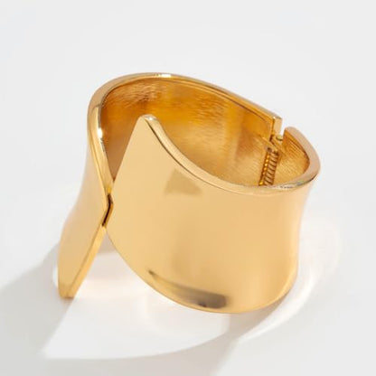 14K Gold Plated Open Cuff Bracelet for Women - Chunky Minimalist Geometric Arm Cuff, Adjustable Spring-Loaded Gold Bangle, Trendy Tarnish Resistant Statement Jewelry