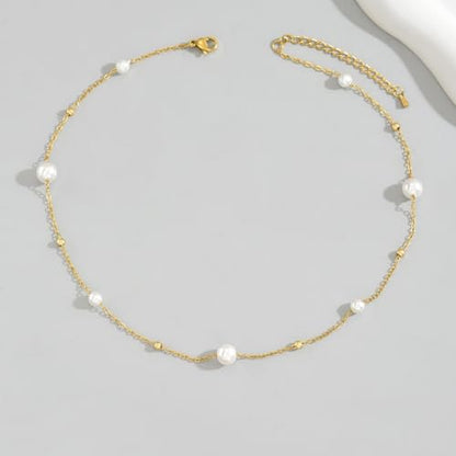 Gold Cross Women's Necklace 18K Gold Plated Stainless Steel Handmade Pearl Necklace Gold Paperclip Necklace, Fashion Jewelry Gifts - style: fashions