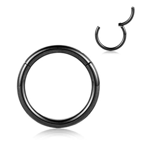 FUNLMO 316L Surgical Steel Hinged Segment Nose Ring Hoop for Nose Septum Cartilage Helix Tragus Conch Rook Daith Lobe Lip Piercings 1 Pc - color: Black