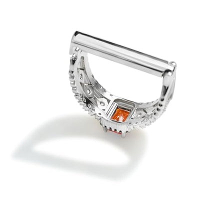 Sparkling Crystal Men's Neck Tie Ring Tie Clasp Necktie Clips Holder Tie Accessories with Box for Wedding Jewelry Gift - style: Silver Clips with OrangeRed Square CZ