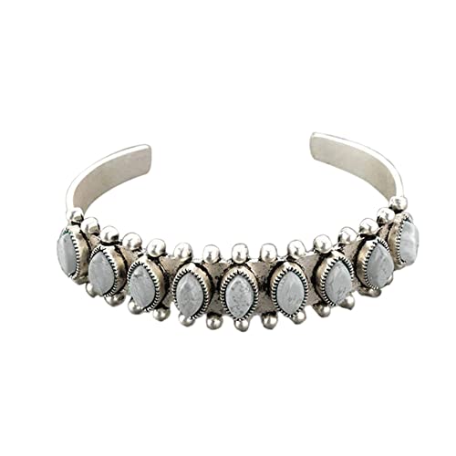 Bohemian Natural Stone Turquoise Engraved Cuff Bracelet Adjustable Wrap Bangle Western National Style for Women Gemstone Boho Jewelry - color: E