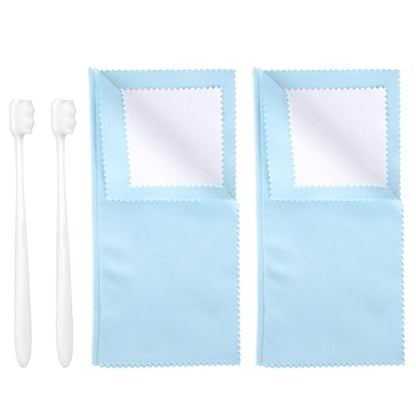 Penitue 4pcs Silver Jewelry Cleaner Kit, 2pcs Silver Cleaning Cloth & 2pcs Soft Brushes for Coins Diamonds Bracelets Rings Watches Tarnish Removal & Scratch-Free Cleaning Polishing