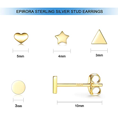 EPIRORA Sterling Silver Stud Earrings for Women Men- 4 Pairs of Hypoallergenic Simple Geometric Small Stud Earring Set Tiny Circle Triangle Square Bar Stud Earrings Mini Cartilage Tragus Earrings - style: Style 2- Gold