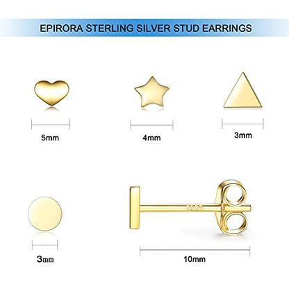 EPIRORA Sterling Silver Stud Earrings for Women Men- 4 Pairs of Hypoallergenic Simple Geometric Small Stud Earring Set Tiny Circle Triangle Square Bar Stud Earrings Mini Cartilage Tragus Earrings - style: Style 2- Gold