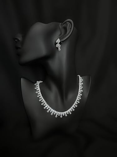 Bride Jewelry Set Silver Crystal Wedding Necklace Earrings Bracelet Set - Bridal Rhinestone Brass Pendant Accessories for Women and Bridesmaids - style: Jewelry Set 10