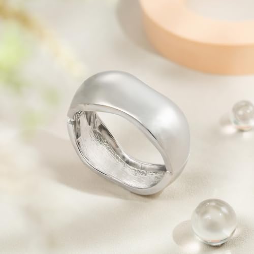 HZMAN Chunky Gold Cuff Bracelets for Women Thick Wide Bangle Bracelet Hammered Open Hinge Wrist Cuff Bracelet Jewelry Gift - color: 02.Irregular Silver