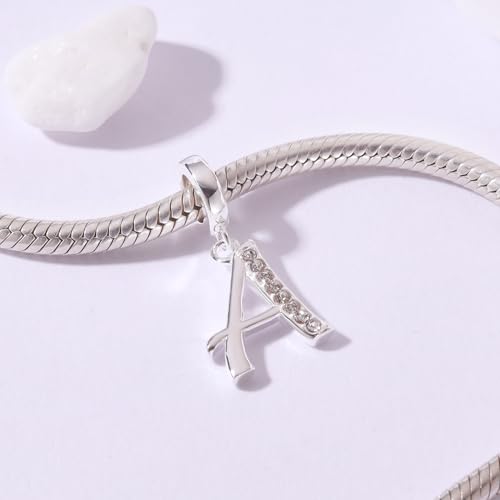 925 Sterling Silver Initial Charm fits Pandora, Gift for Mom Wife | Christmas,Birthday,Mother's Day, Anniversary, Valentine's Day - color: Letter A