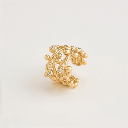 Sparkle Ear Cuff for Women, Non Piercing Single | 14K Gold Plated Brass, Clear Cubic Zirconia Accents, Fixed 3.8-3.9 mm Opening, Single Non-Piercing Cuff For Ear Stacks - style: Bubble Twist