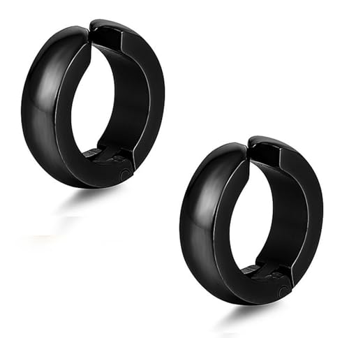 SIISPRI Stainless Steel Mens Womens Clip On Earrings Hoop Huggie Non-Piercing - color: Black