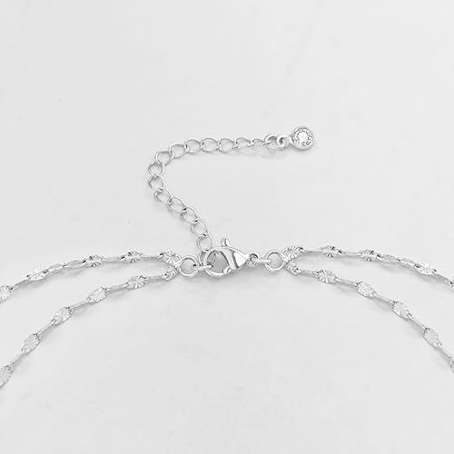 Zeffy Lariat Gold Necklace for Women, Dainty Long Necklace 14k Gold/Silver Plated Layered CZ Beaded Bar Chain Y-Shaped Body Chain Stack Drop Wedding Necklace Trendy Simple Gold Jewelry Gifts - color: Silver CZ Layered Y Necklace(1PCS)