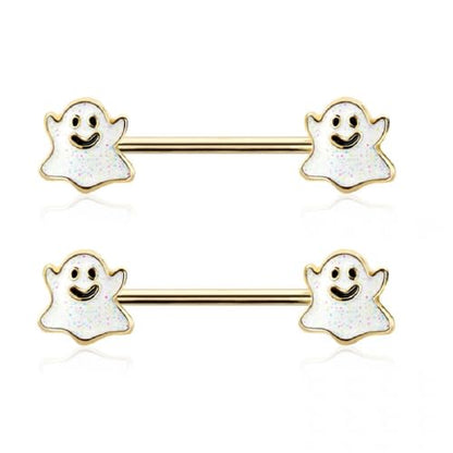 Pierced Owl 14GA 316L Stainless Steel Happy Little Ghost Ends Nipple Barbells, Sold as a Pair - style: Gold Tone