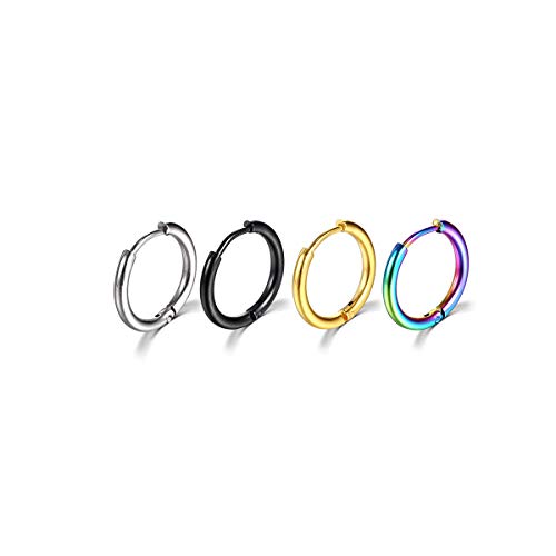 Surgical Stainless Steel Hoop Earrings 8mm/10mm/12mm Small Huggie Hoop Earrings for Women and Men - color: C: Diameter 12mm (4 Color),4 Pairs