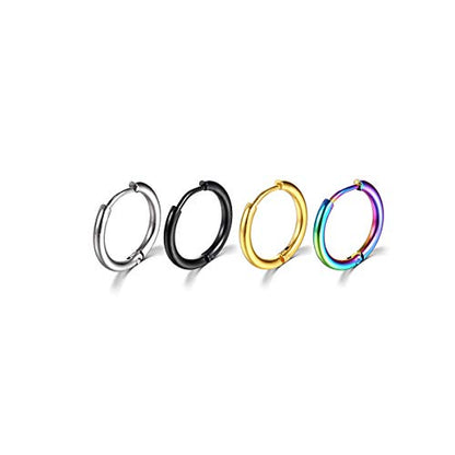 Surgical Stainless Steel Hoop Earrings 8mm/10mm/12mm Small Huggie Hoop Earrings for Women and Men - color: C: Diameter 12mm (4 Color),4 Pairs