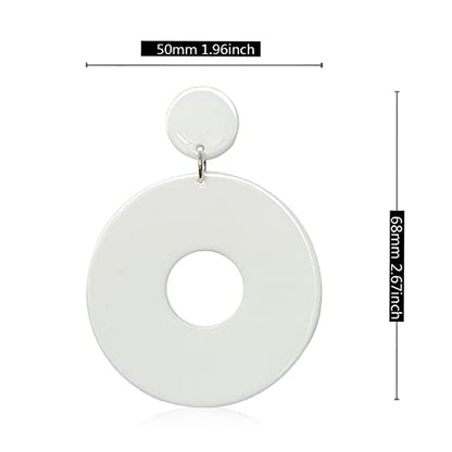 Unique Minimalist 80s 90s Boho Black White Huge Acrylic Hollow Round Dangle Drop Earrings Hypoallergenic Resin Geometric Stud Earrings for Women Summer Holiday Party Jewelry (White)