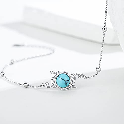 925 Sterling Silver Bohemia Hawaiian Beach Mermaid Floral Bracelet Birthday Graduation Gifts for Women with Gifts Box - style: 21D-Vine Turquoise