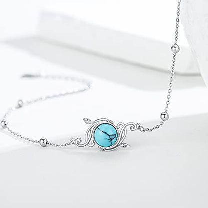 925 Sterling Silver Bohemia Hawaiian Beach Mermaid Floral Bracelet Birthday Graduation Gifts for Women with Gifts Box - style: 21D-Vine Turquoise