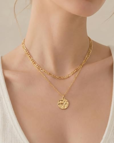 Layered Gold Necklaces for Women14K Gold Planted Non Tarnish | Cuban, Herringbone,Figaro,Paperclip Chain Layering Stack Choker Necklace , Trendy Jewelry Gift for Women - color: A