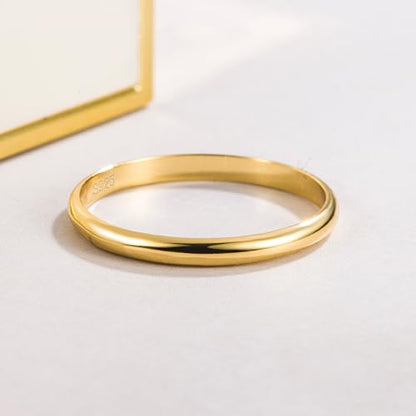Dankadi Simple Fashion S925 Sterling Silver Ring Smooth Plain Dome Comfort Solid Silver Wedding Ring For Men & Women 3.5 mm 3-13# 24k Real Gold Plated Jewelry - color: 2MM Gold