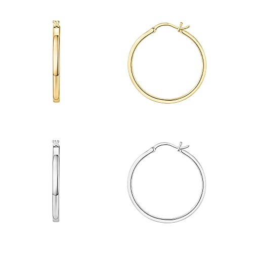 PAVOI 14K Gold Plated 925 Sterling Silver Post Lightweight Hoops | 20mm - 30mm Earring | Gold Hoop Earrings for Women - color: Yellow & White Gold, size: 30 Millimeters
