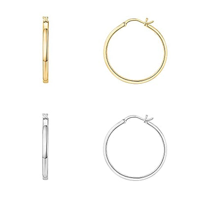 PAVOI 14K Gold Plated 925 Sterling Silver Post Lightweight Hoops | 20mm - 30mm Earring | Gold Hoop Earrings for Women - color: Yellow & White Gold, size: 30 Millimeters