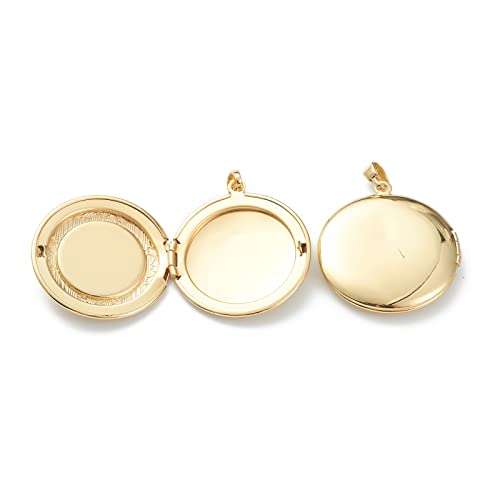 Craftdady 18K Gold Plated Brass Photo Locket Frame Pendants Charms for Necklaces Personalized Jewelry Crafts Making - size: 36x32mm Round