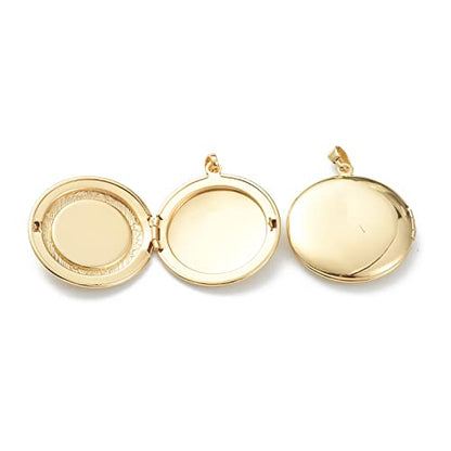 Craftdady 18K Gold Plated Brass Photo Locket Frame Pendants Charms for Necklaces Personalized Jewelry Crafts Making - size: 36x32mm Round
