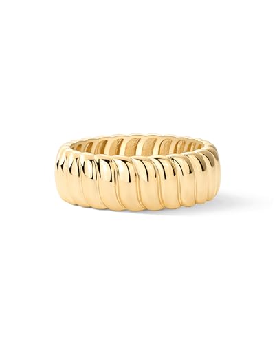 PAVOI 14K Gold Plated Chunky Statement Ring | Chunky Stackable Wide Band for Women - color: Yellow Gold