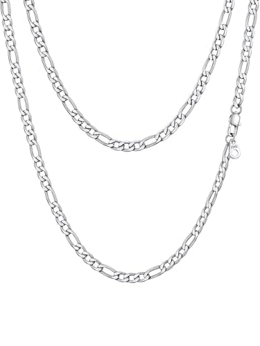 PROSTEEL Stainless Steel Figaro Link Chain Necklace for Men Women | 18K Gold Plated/Black/Silver,4/6/9/13mm Width,Sweat-proof and Fade-resistant Diamond Cut Chain with Sturdy Clasp,18"-30" - color: Silver, size: 24 inches, style: 4mm Width