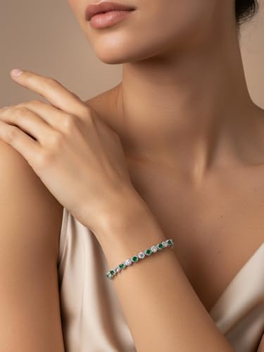 D Color VVS1 Clarity Moissanite and Genuine Sapphire/Emerald/Ruby Tennis Bracelets for Women 2.22ct-10.45ct, Solid 925 Sterling Silver, Anniversary Wedding Valentines Jewelry for Her, Length 5.9-7.5 Inch(15-19cm) - color: Moissanite & Emerald (3.4 - 4.2 C