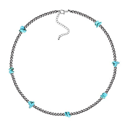 Navajo Pearl Necklace Western Jewelry for Women Cowgirl | Layered Western Necklaces Country Concert Choker Jewelry Gift - color: turquoise crushed stone