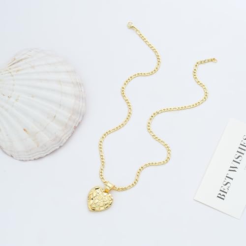 14k Gold Plated Rough Textured Cookie Nugget Heart Shape Charm Pendant Necklace For Women Men - size: Large(25.9*36.4mm)