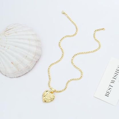 14k Gold Plated Rough Textured Cookie Nugget Heart Shape Charm Pendant Necklace For Women Men - size: Large(25.9*36.4mm)