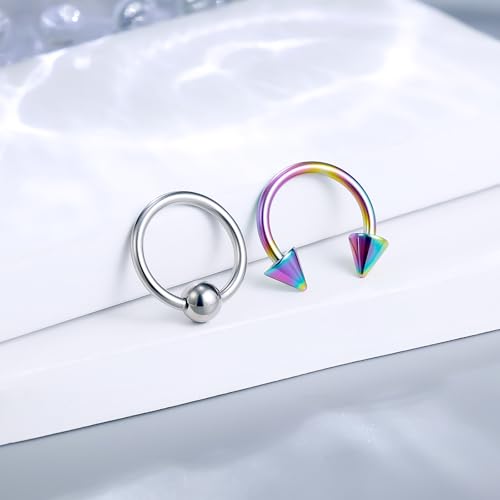 12G & 16G Septum Rings - Surgical Steel Septum Piercing Jewelry Horseshoe & Snake Bite Rings, Daith Rook Earrings for Women & Men - color: 14G 12MM