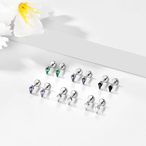 BelezaDosas G23 Hypoallergenic 18g Flat Back Studs Earrings F136 Implant Grade Titanium Tiny Press Fit Threadless Push in Cartilage Helix Labret Lip Conch Tragus Piercing Jewelry - style: BD-Rhombus-Black