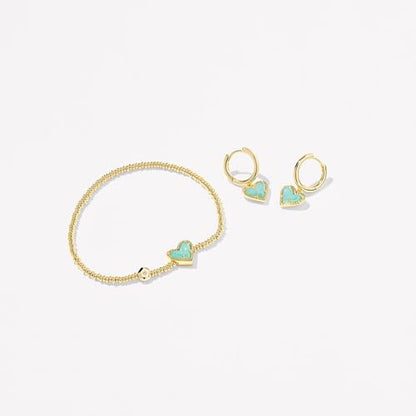 Kendra Scott Ari Heart Huggie Earrings for Women, Fashion Jewelry - color: GOLD - BRIGHT AQUA DRUSY